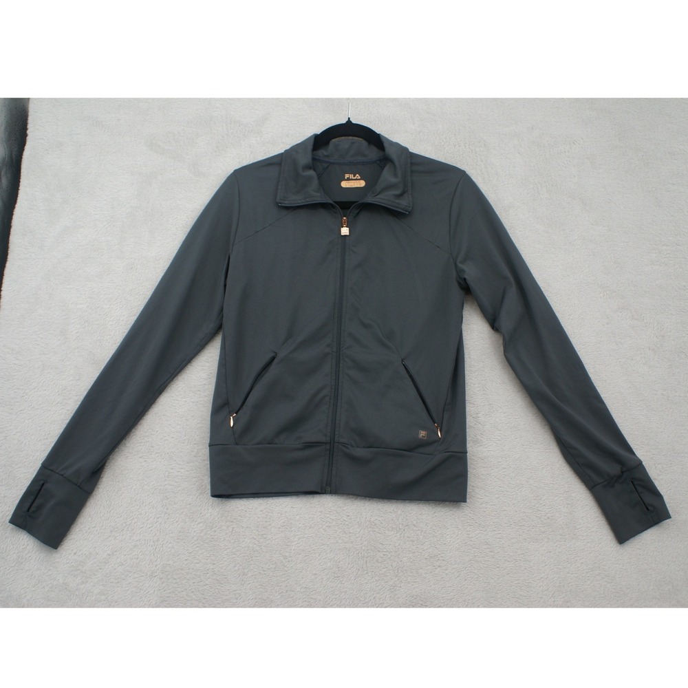 Fila Women Gray Full Zip Track Jacket Rose Gold Accents Thumbholes Small - Picture 2 of 14